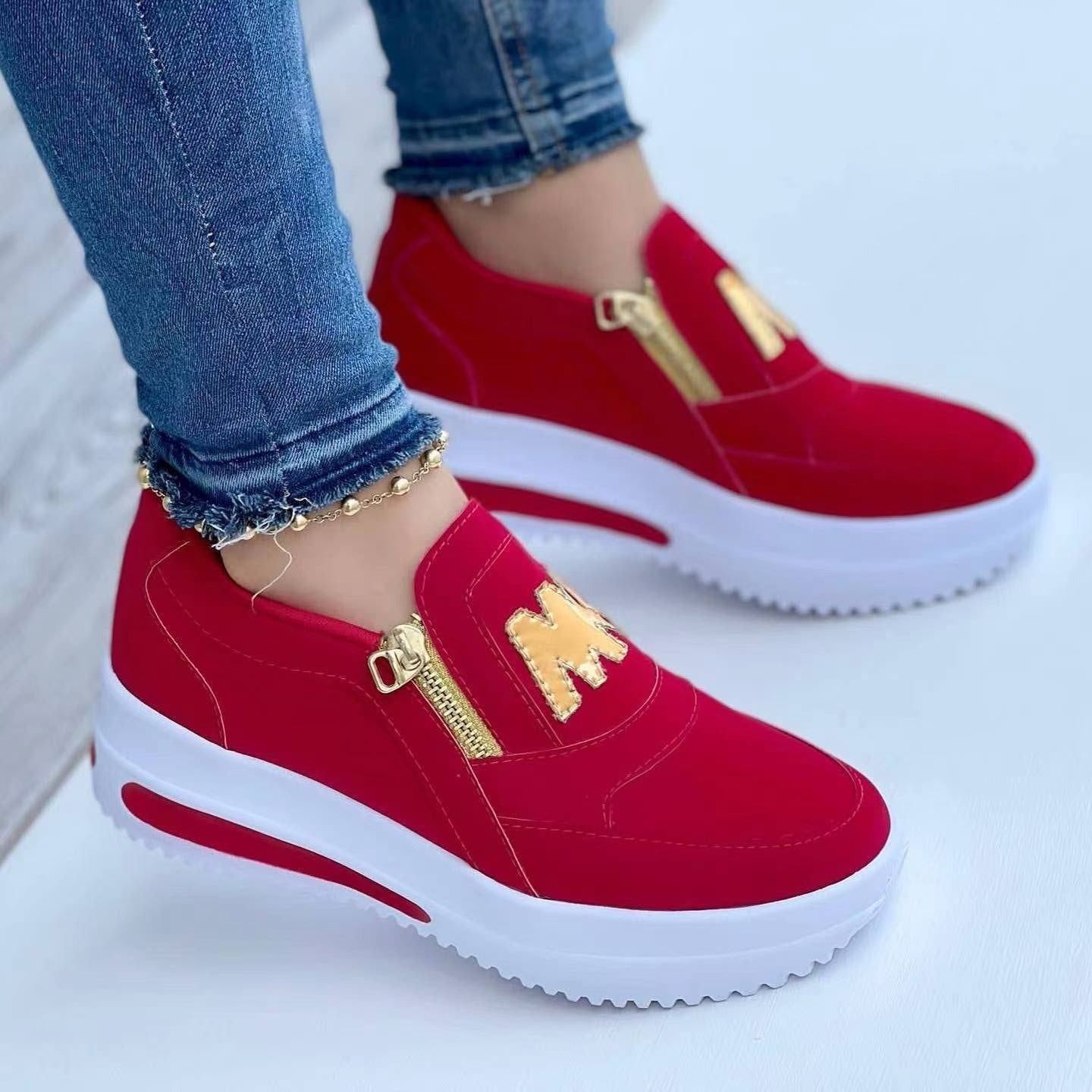 Red and Gold colour comfortable and stylish orthopaedic shoes designed for all-day wear.