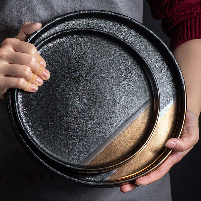 Dinning Plates Set Creative Black Gold Ceramic Plate Tibagi